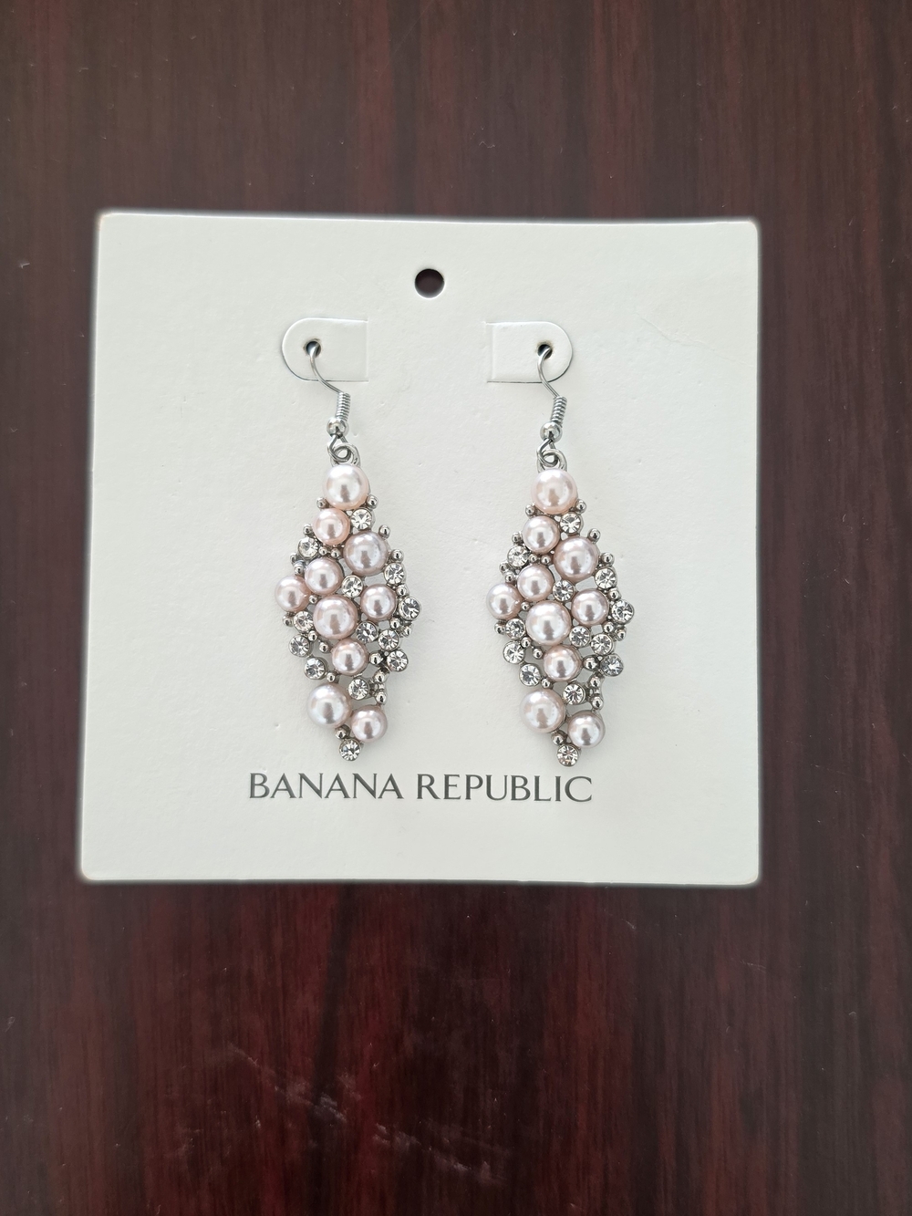 Banana Republic Blush Pearl and Crystal Cluster Drop Earrings